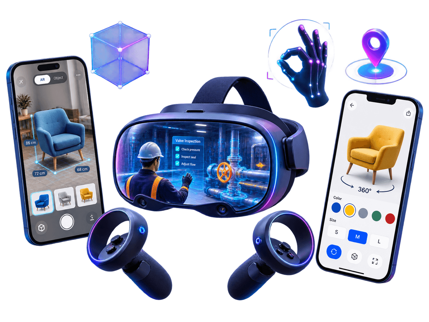 AR and VR app development showcase featuring product visualization, immersive training and spatial interaction