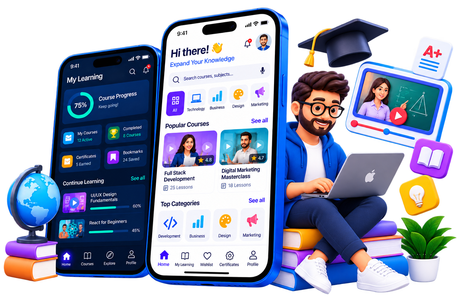 Education app development in Bangalore featuring interactive learning, progress tracking and multilingual support