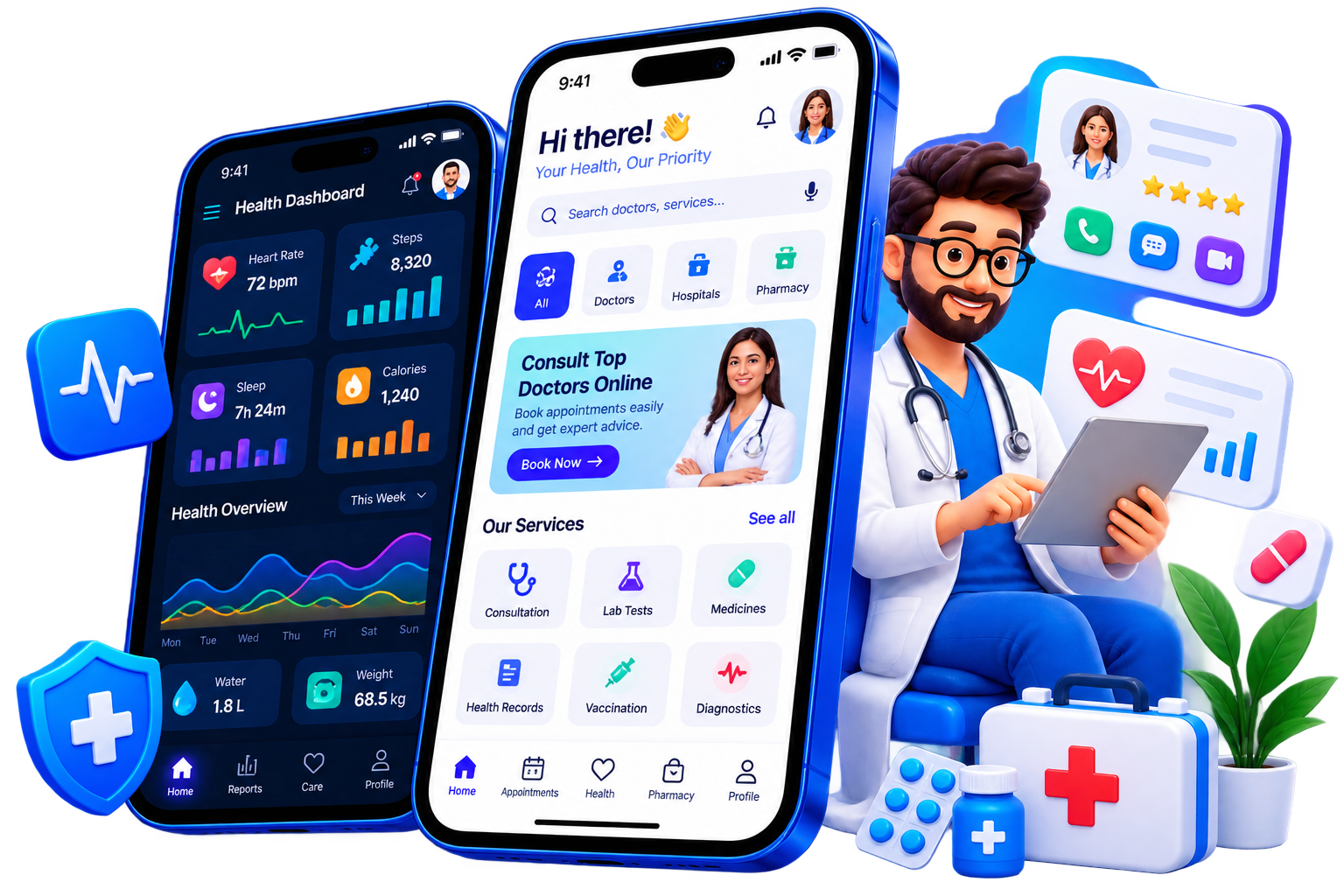 Healthcare app development in Bangalore featuring patient management, telemedicine and secure medical record systems
