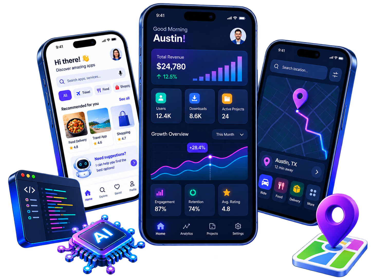 Mobile app development in Bangalore featuring SaaS growth, AI-powered discovery and product engineering workflows