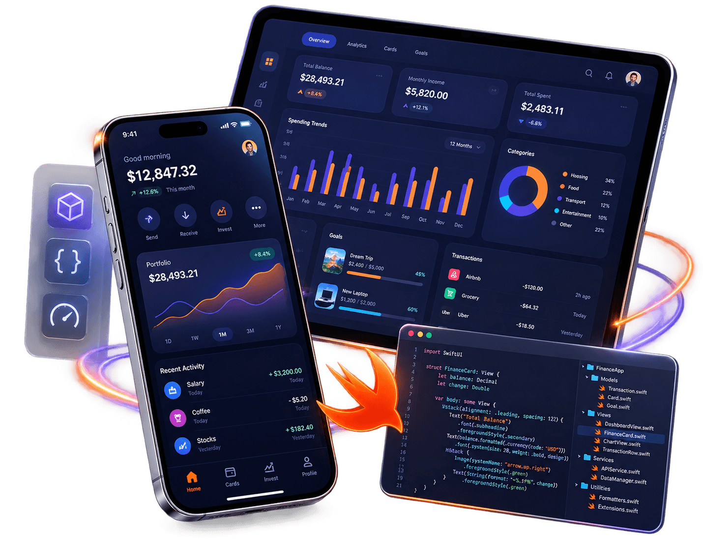 Native Swift and SwiftUI app development interfaces and code